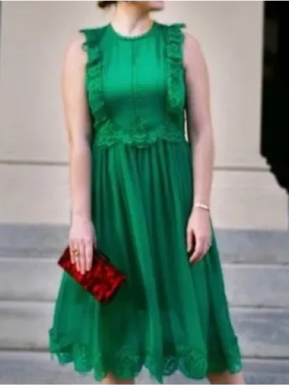Ted Baker Porrla Frill Lace Midi Dress Green Anniversary Size 2 US 6 UK 10 $199 - Picture 2 of 12